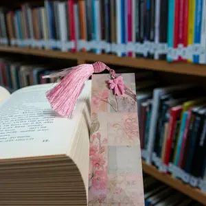 Pink Floral Bookmark with Heart Charm | Pressed Flower Bookmark