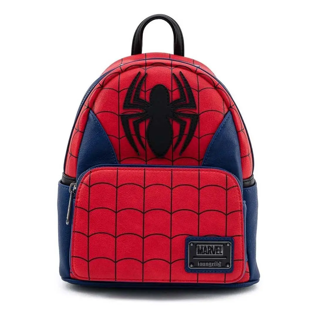 Marvel Spider-Man Fashion Mini Backpack, Classic Cosplay Style Faux Leather Bag with Spider Logo Applique and Printed Details, Fashion Backpack