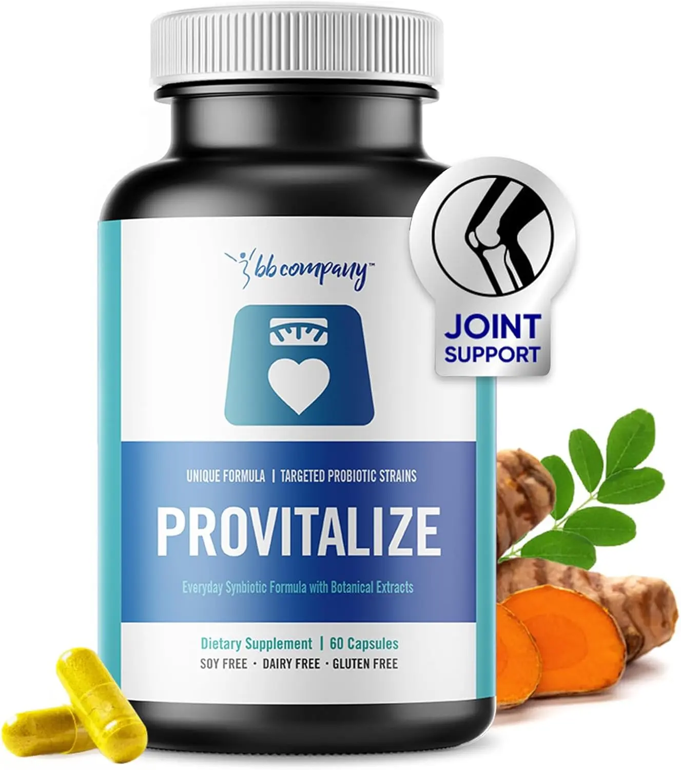 BB Company Provitalize | Women’s Probiotics | Relieves Bloating | Curcumin, Turmeric, Moringa | Vegan and Gluten-Free Formula | For Adults 40 and Older | 60-Count Bottle