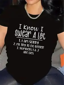 Plus Size, Restaurant-specific Polyester Short-sleeve T-shirt, Durable and Lightweight, Featuring Interesting Text Patterns, Comfortable to Wear, Suitable for Various Everyday Occasions