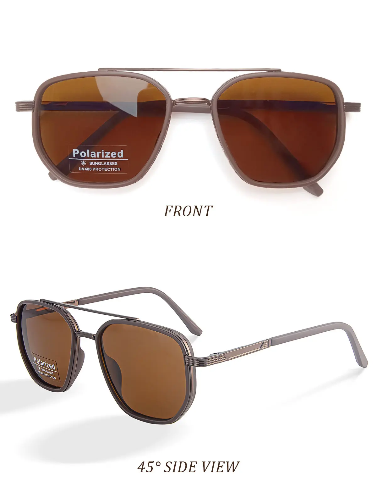 GOECI Fashionable Double-Bridge Sunglasses with Geometric Frame Lightweight TR90 Material Unisex Polarized Lenses