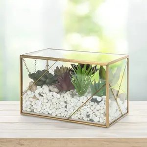 Geometric Glass and Brass Shadow Box - Perfect as Jewelry Display Case or Wedding Card Holder