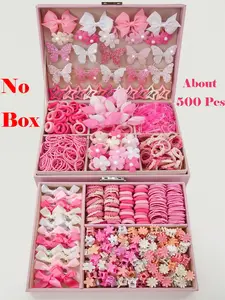 500pcs/Set Girls' Pink Bowknot Hair Clips, Cute Princess Cute Design Hair Accessories, High Elastic Durable Non-Damaging Hair Ties, Hair Bands, Rabbit Ear Hair Rings, Versatile Duck Clip Barrettes, Suitable For Daily Use, Large Quantity