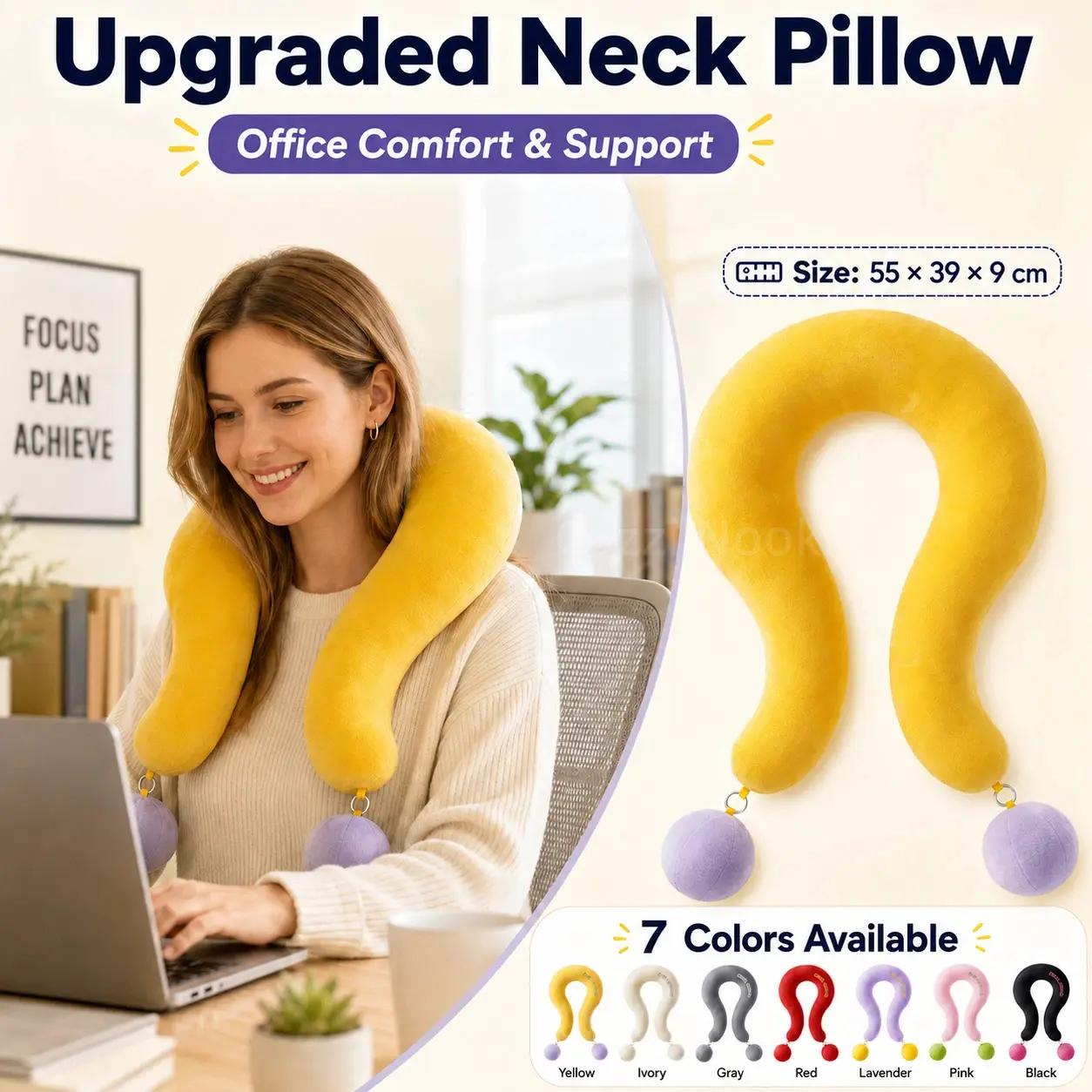Cozy 2-in-1 Ergonomic Neck & Arm Support Pillow for Office Chairs, Sofa & Bed, Reduce Neck and Arm Pressure, Ideal for Office Workers, Students & Gamers, Long-haul Trucker, Travel, Business Office Gift, Back to School, Christmas Gift