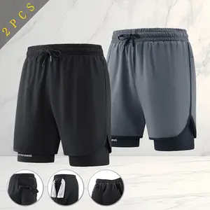 Two-in-one sports shorts, stylish and practical with side pockets for your phone, towel loop for easy sweat wiping, breathable quick-dry fabric, perfect for gym workouts, running, or everyday wear.