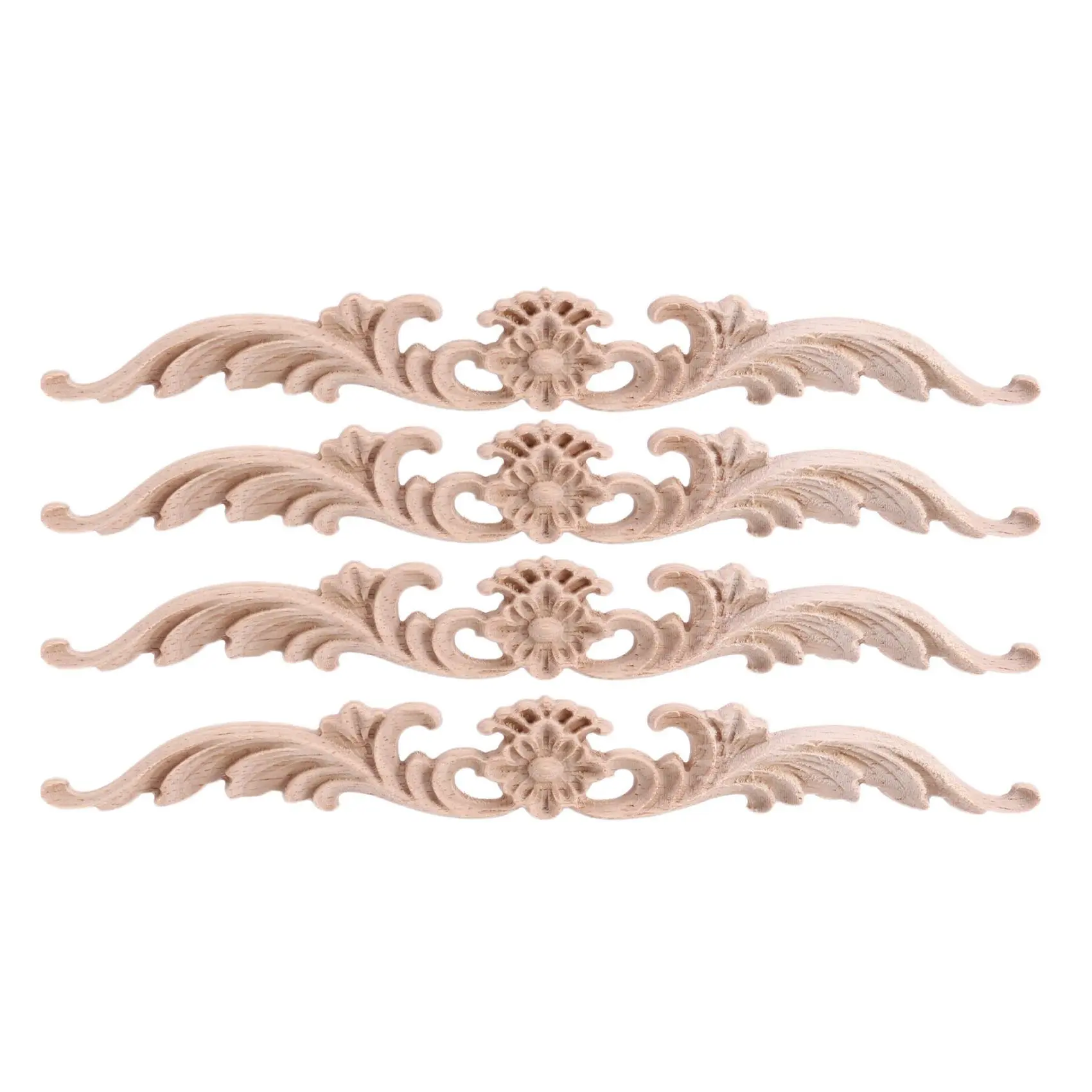 4Pcs Handcrafted Unpainted Wood Appliques - DIY Decorative Carved Onlays for DIY Home Projects, Home Furniture (Bed, Door)