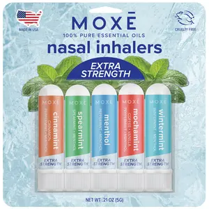 MOXĒ Extra Strength Nasal Inhaler Variety Pack | 5 Powerful Aromatherapy Blends for Sinus Relief, Clarity & Refreshing Energy | Spearmint, Cinnamint, Menthol, Peppermint Mocha & Wintermint