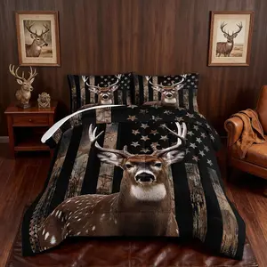Deer Hunting Camo Comforter,Bedding Set Flag Comforter Twin Size for Bedroom,Deer Comforter Set for Boys Teens Girls,Twin Comforter Set with 2 Pillowcase.