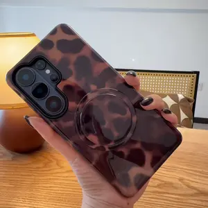 Aivona For Compatible with Samsung 26/25/24/23/22/21 Ultra, High-End Design Phone Case Stand Case Magnetic Brown Leopard For Women