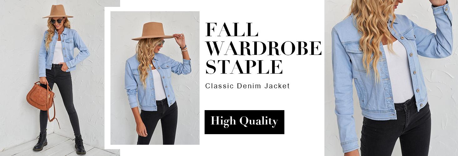 【Blue Waters’ Viral Picks】GRAPENT Women's Basic Button Down Long Sleeve Stretchy Jean Trucker Denim Jacket with Vintage Style for Casual Wear Collared Coats Coats