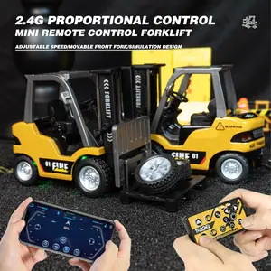 1:64 Remote Control Forklift and Trailer with Lifting Mast, Switchable Crane and Forklift, APP Control for Kids 6+, Outdoor Toy with Rechargeable Battery