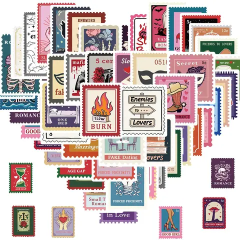 Vintage Stamp Sticker, 50pcs/set Book Trope Stamp Decals, Reading-c Sticker for Books, Laptops, Reading Accessories Gifts for Kids Teens Adults
