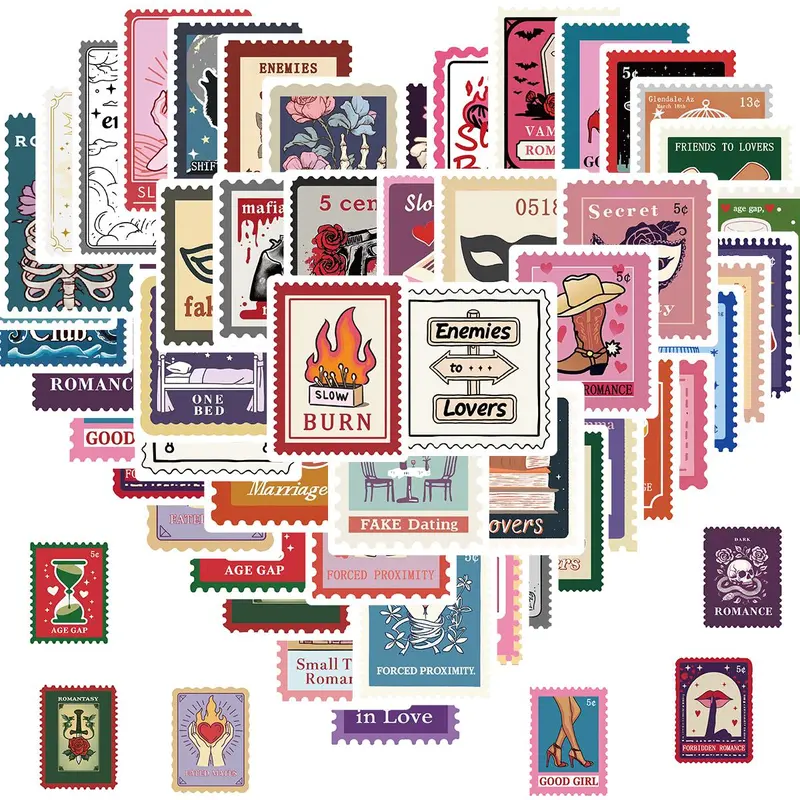 Vintage Stamp Sticker, 50pcs/set Book Trope Stamp Decals, Reading-c Sticker for Books, Laptops, Reading Accessories Gifts for Kids Teens Adults