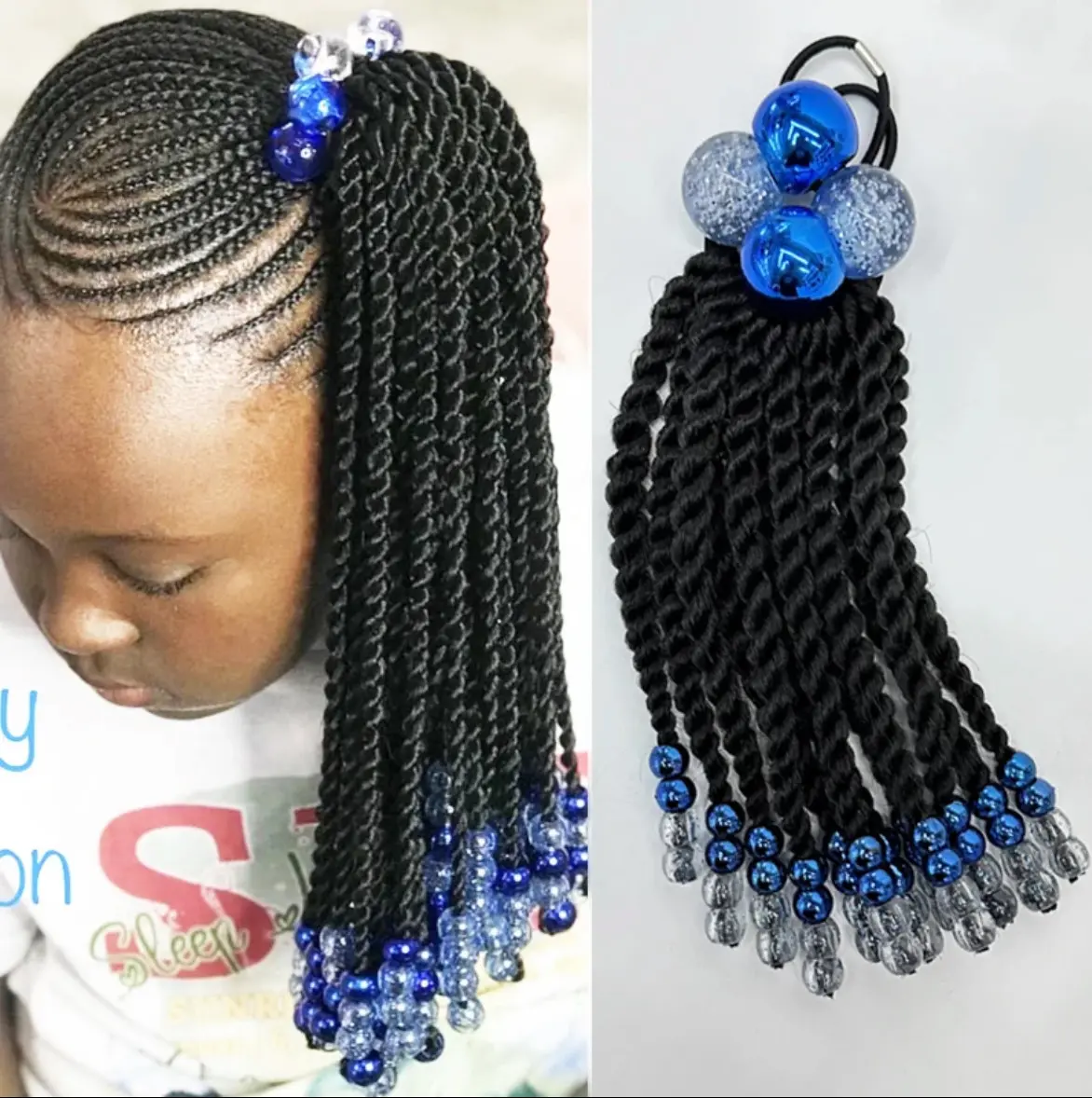 KID PONYTAIL Kanekalon Fiber Non-Flamable Hair Accessory & Crochet Tool with 30mm Bobbles for Kids - Versatile Dual Use Styling & Crafting Kit