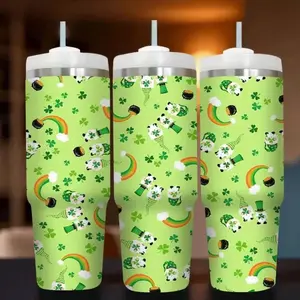 Four Leaf Clover Tumblerr - Green Design with St. Patrick's Day Theme, Includes Clear Lid, Ideal for Drinkware - Bottle