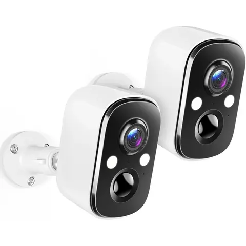 2-Pack Wireless Battery Security Camera System with Solar Panel Charging, White, 1080p Color Night Vision, PIR Motion Detection Camera, 2-Way Audio, IP66 Waterproof, Floodlights, Alarm Zone Control for Home Protection