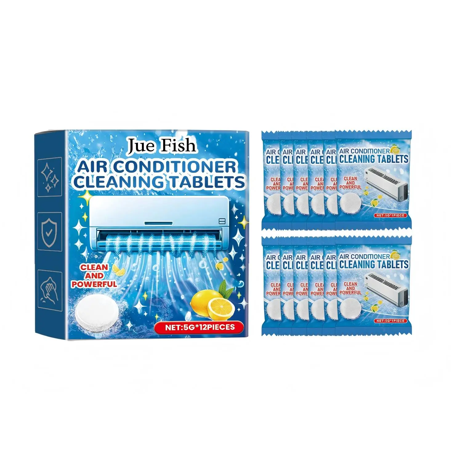Air Conditioner Cleaner Tablets Fast-Acting Deep Cleaning Lemon Scent Fresh Air No-Residue Preventive Maintenance for AC Drain Line Pan
