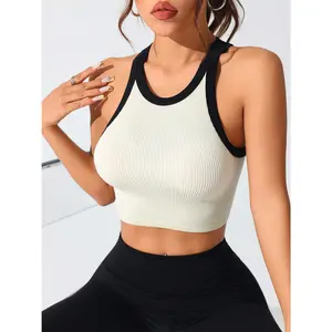 Contrast Trim Round Neck Active Tank