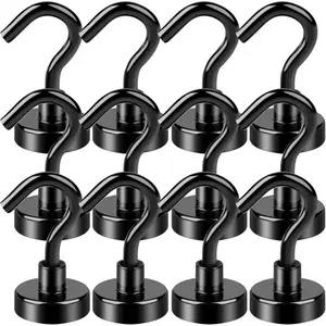 Black Magnetic Hooks, 30Lbs Strong Magnetic Hooks Heavy Duty with Epoxy Coating for Refrigerator, Magnetic Cruise Hooks for Hanging, Classroom, Office, and Kitchen - Pack of 12