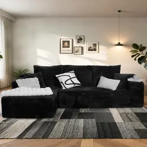 【2 Packages Shipping】105'' Cloud Sectional Couch with L-shape Chaise, Boneless Modular Sofa with Deep Seat, Modern Corduroy Couch for Living Room, No Assembly Required asthetic decor L-Shaped Sectional Sofa