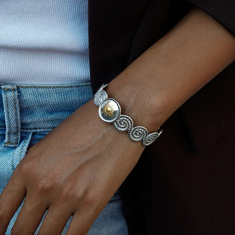 Emma's Heart Two-Tone Open Split Bangle 316L Titanium Steel Bracelet