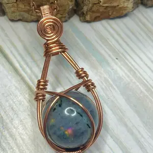 Purple Labradorite Fidget Sphere Genuine Copper Pendant Necklace
