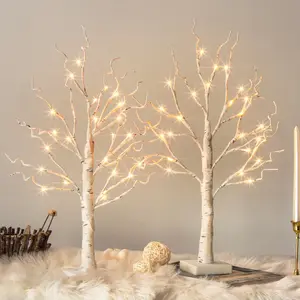 Okicoler Christmas Decorations Indoor, 2 FT Birch Tree with LED Lights, Fairy Light Spirit Tree for Christmas Decor, Warm White Lighted Birch Trees for Home Decor Indoor, Battery Powered, Timer (2PK)