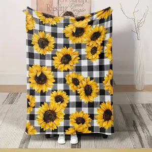 Modern Black and White Sunflower Blanket Heavyweight Flannel Throw Boho Minimalist Room Decor Thick Warm All Season Bedding Couch Quilt