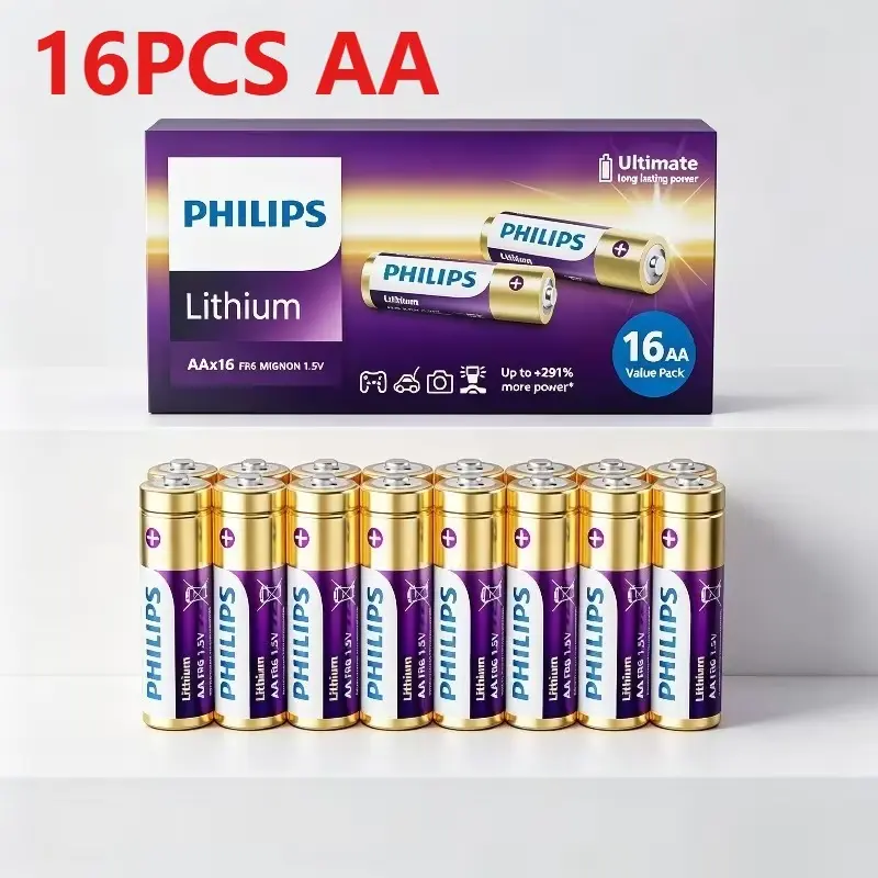 PHILIPS AA Batteries, 16-Count, 1.5V FR6 High-Performance. Up to 291% More Power, Long-Lasting, Lightweight & Leak-Proof. Perfect for Digital Cameras, Game Controllers, Flashlights, and High-Drain Devices.