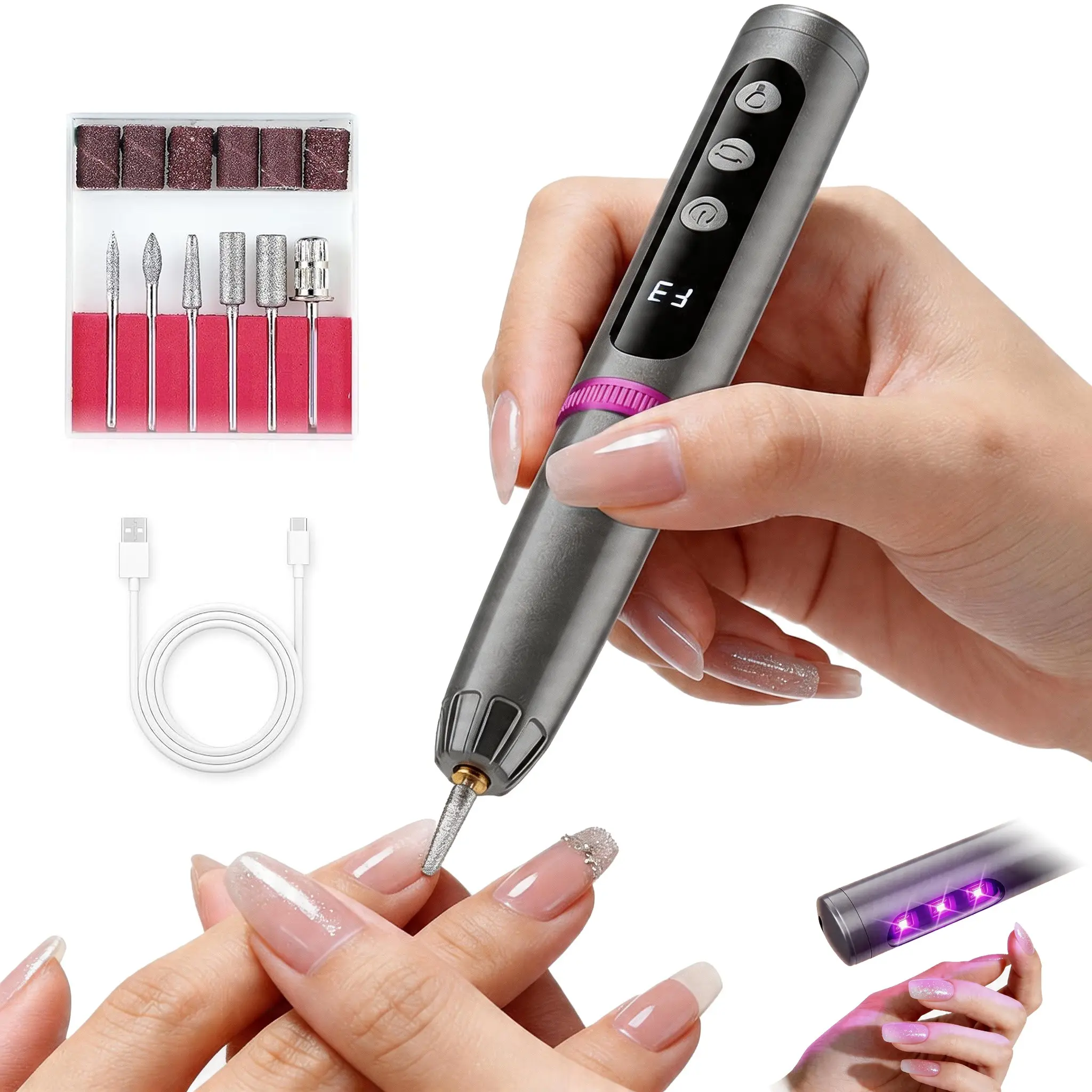 2 in 1 Cordless Electric Nail Drill Machine with Nail Lamp, 6 Nail Drill Bits, Rechargeable Nail Care Manicure Set for Nail Art, At Home Manicure, Nail Care Tool for Home & Salon, LED Nail Lamp for Gel Polish