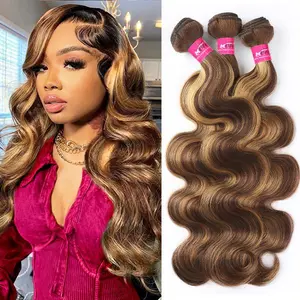 【Rovess Hair】P4/27 Honey Blonde Highlight Hair Bundles Brazilian Body Wave Human Hair Weave 3 Bundles T1B/4/30 Body Wave Bundles