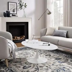 Modway Lippa 48" Oval-Shaped Wood Top Coffee Table in White
