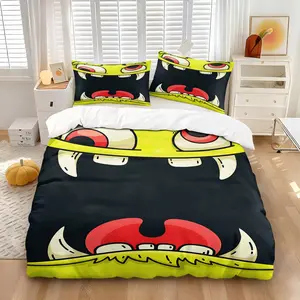 Prankster Monster Duvet Cover Set Featuring a playful close-up illustration of a green-faced monster Includes 1 duvet cover and 1/2 pillowcase Filling not included Soft bedding designed for kids' and teens' bedrooms Perfect gift item