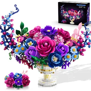 PLAXSOON Moon Flower Bouquet Building Set with Lights, Valentines Day Flowers Botanicals Building Block Kit, 1365 PCS Bonsai Plant Collection Home Decor, Gift for Her Adults Women Boys Girls 12+
