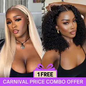 [Comb Sale] Megalook 24 inch Highlight 13x4 Lace Frontal Blonde Highlight Straight Wigs Realistic Hairline Plus 14'' Short Cut Bob Jerry Curly 6x6x2 Lace Wig
