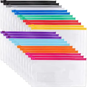 24pcs Poly Zip Reusable Plastic Envelopes 9 x 4.7 Inches A6 Size 10 Colors for Office Supplies