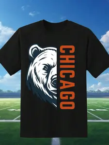 Chicago Graphic T-Shirt Casual Football Fan Gift Bear Graphic Shirt