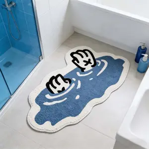 Cartoon Design Bath Mat, Creative Blue Irregular Rug, Soft Plush Foot Pad, Hand Wash Only, Suitable for Living Room Bedroom Bathroom
