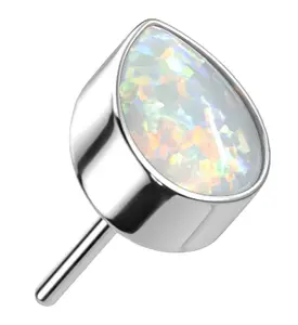 Teardrop White Opalite Threadless Titanium Top