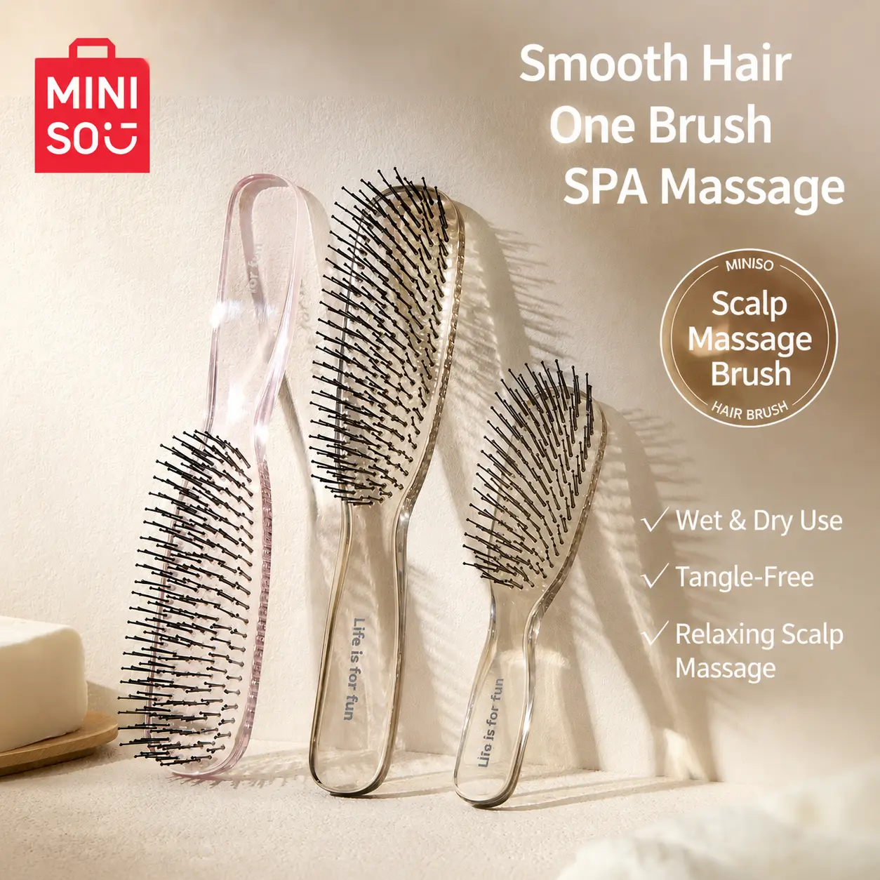Miniso Anti-Tangle Air Cushion Hair Brush, Naturally Derived, for Wet & Dry Hair, Scalp Massage & Volumizing Styling Volume Brush, Detangling, Hair Transformation，Back To School