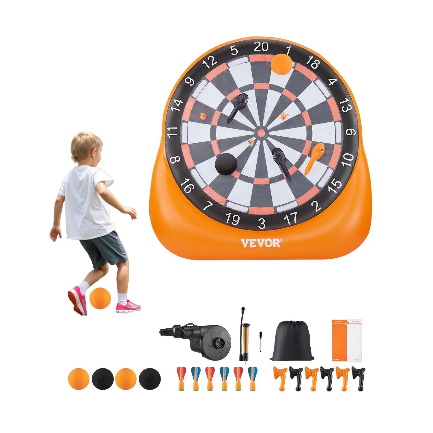 VEVOR Inflatable Soccer Dart Board, over 6 ft High Giant Soccer Dart Board with 4 Kick Balls 6 Darts 6 Axe Air Pump, 3-Min Setup, Ideal for Giant Yard Games, Giant Kick Darts Game, Soccer Dart Game