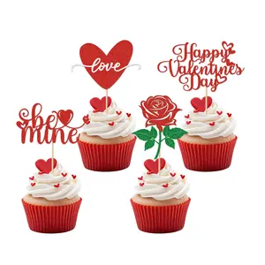 12PCS Glitter Cupcake Toppers | Heart-Shaped Cake Decorations | Mini Party Picks