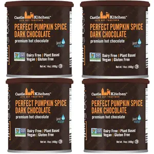 Castle Kitchen Pumpkin Spice Hot Chocolate (4 Pack,14 oz Ea.) - Winter Favorite - Dairy Free, Vegan Hot Cocoa Mix made With Decadent Dark Chocolate and Natural Flavors - No Artificial Sweeteners