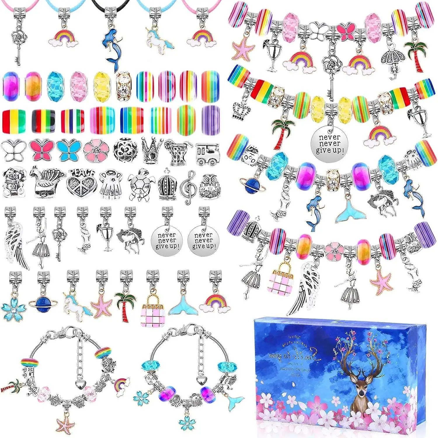 Bracelet Making Kit, 112pcs DIY Charm Bracelet Making Kit Including Jewelry Beads, Snake Chains, DIY Crafts Making Material, Toys for Mummy Fun Time,