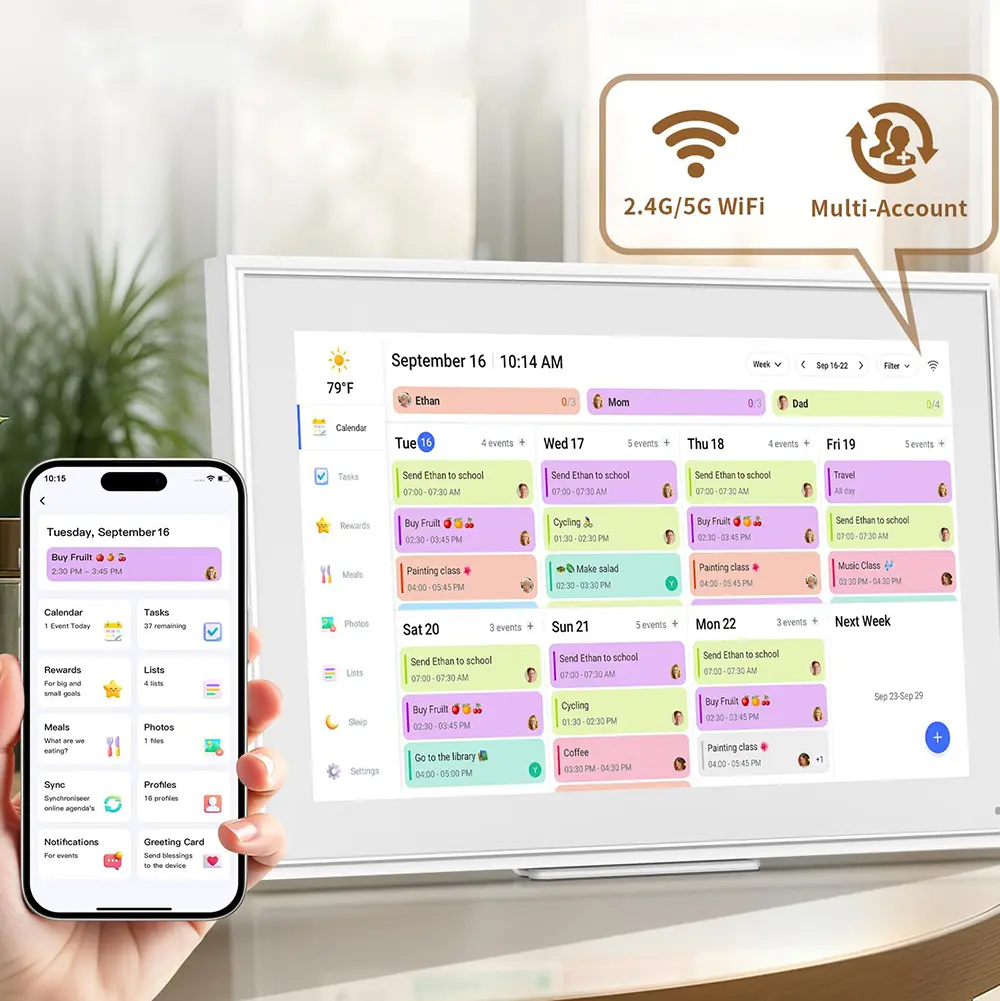 15.6-Inch Smart Digital Calendar - Office Personal Organiser with 1920×1080 HD Display IPS Touchscreen, Family Chore Tracker, Mobile App-Enabled Photo/Video Sharing, Instant Updates, 24-Hour Online Service, Easy Setup, Flexibility