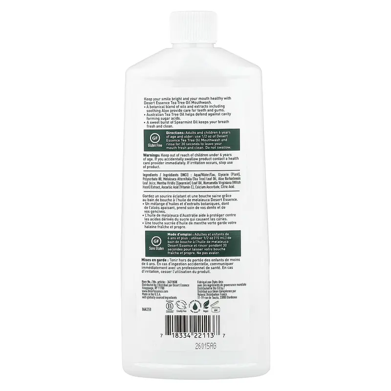 Desert Essence Tea Tree Oil Mouthwash, Spearmint, 16 fl oz (473 ml)
