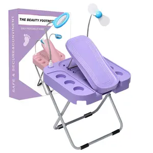 Pedicure Foot Rest with LED Magnifier and Drying Fan, Adjustable Foot Rest, Reinforced and Thickened,Stable and Easy for Pedicures at Home, with Storage Box,Beauty Pedicure Kit Sea-Maid