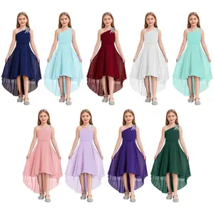 Kids Girls Sequin One Shoulder High Low Pageant Formal Dress