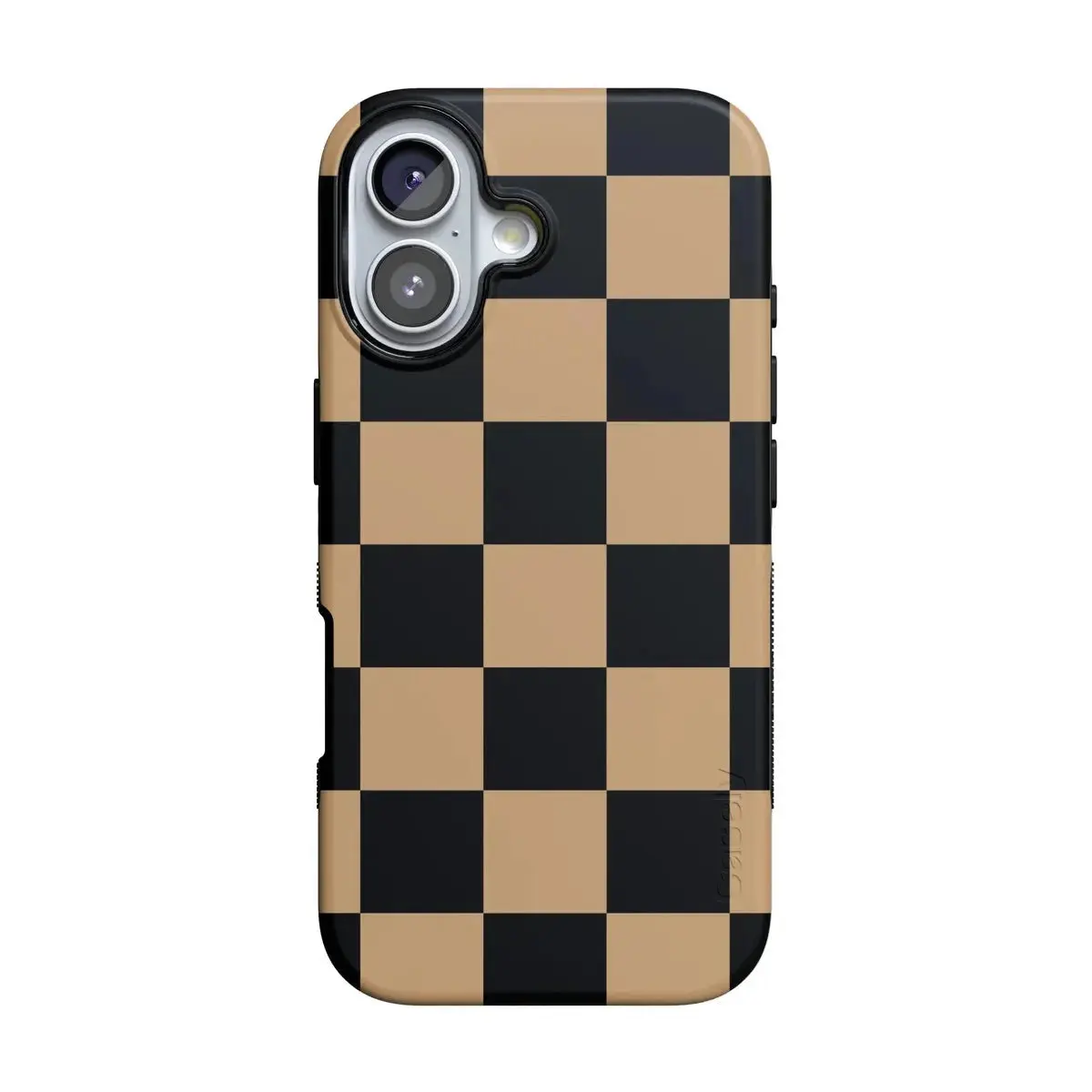 Casely iPhone 16 Case | Fit Check | Black & Brown Checkerboard | Bold Protective Design | Compatible with MagSafe