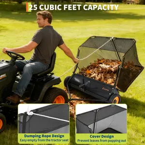 Gaomon Portable Tow-Behind Lawn Sweeper, 44 in Pull-Behind Model with 25 cu. ft Large Capacity Grass Catcher and Adjustable Sweeping Height